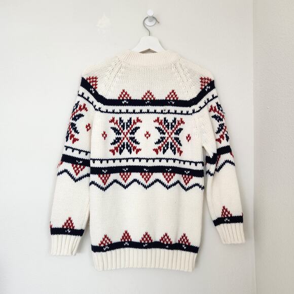 Vintage 80s Red Navy Snowflake Knit Sweater White Acrylic Pullover Grandpacore M - Picture 6 of 10